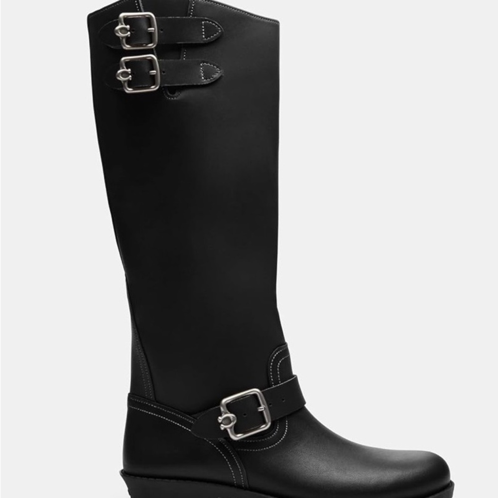Coach Black Heeled Buckle Boots